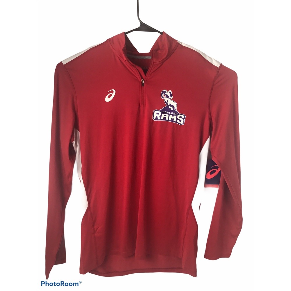 NWT Asics Mens Large Highland Rams Red Long Sleeve Athletic Pullover